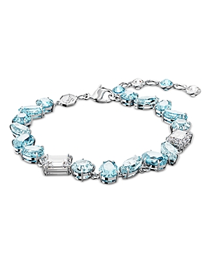 Shop Swarovski Gema Blue Crystal Mixed Cut Link Bracelet In Blue/silver