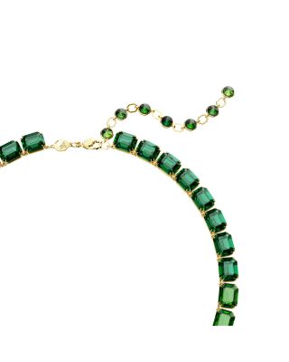 Millenia Green Color Gradient Octagon Cut Collar Necklace in Gold Tone, 14.96"-16.93"
