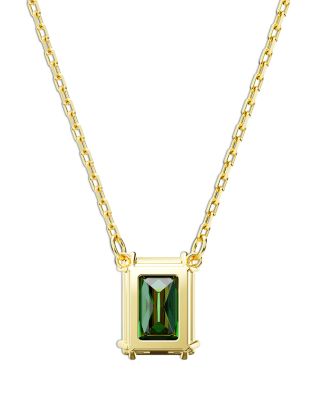 Stilla Green Rectangle Crystal Pendant Necklace in Gold Tone, 14.96"-17.72"