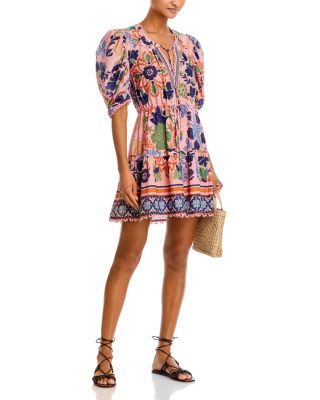 farm rio seashell tapestry cotton mini dress FARM Rio Women's Seashell Tapestry Pink Midi-Dress