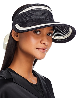 Eugenia Kim Ricky Hemp Visor With Scarf In Black/ivory
