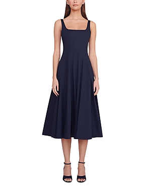 Staud Wells Corset Poplin Mini Dress In Navy