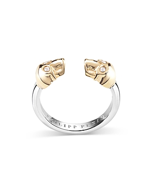 Shop Philipp Plein 3d $kull Two Tone Ring In Gold/silver