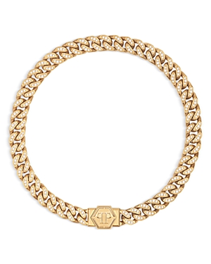 Hexagon Gold Tone & Crystal Chain Necklace, 19