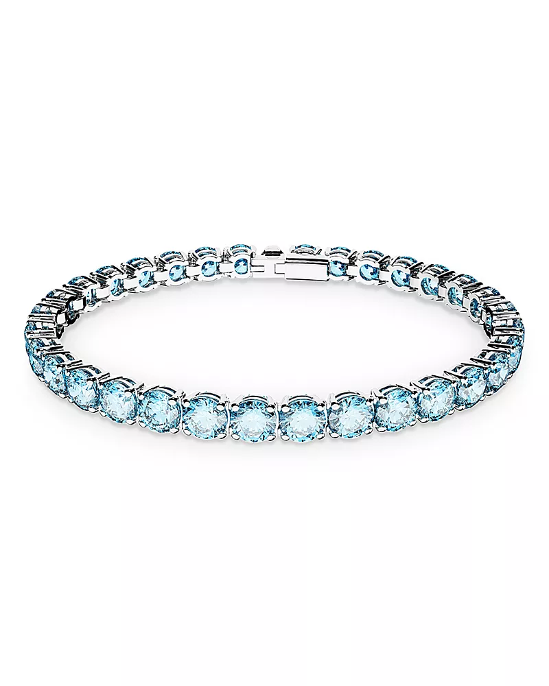 Swarovski Matrix Blue Crystal Small Tennis Bracelet in Rhodium Plated