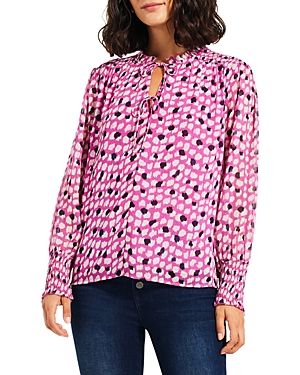 Shop Nic + Zoe Nic+zoe Vivid Dot Smocked Blouse In Pink Multi