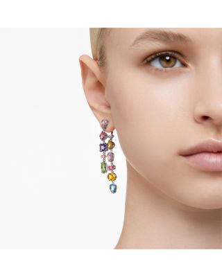 Gema Multicolor Mixed Cut Linear Front to Back Earrings in Rhodium Plated