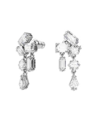 Mesmera Mixed Cut Cluster Drop Earrings in Rhodium Plated