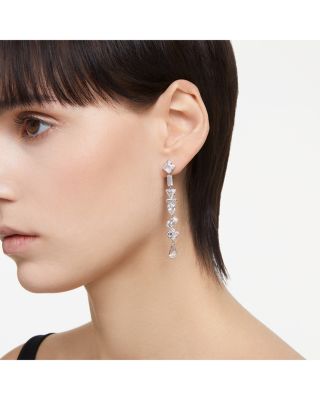 Mesmera Mixed Cut Linear Drop Earrings in Rhodium Plated