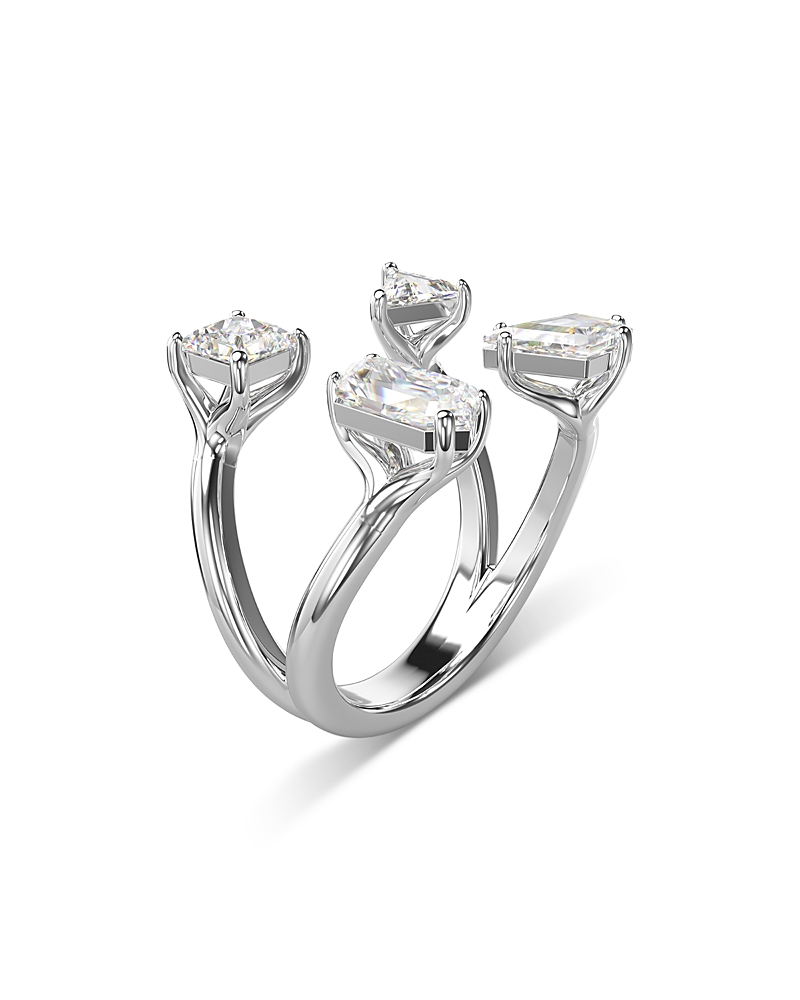 Shop Swarovski Mesmera Mixed Cut Open Ring In Rhodium Plated In Silver