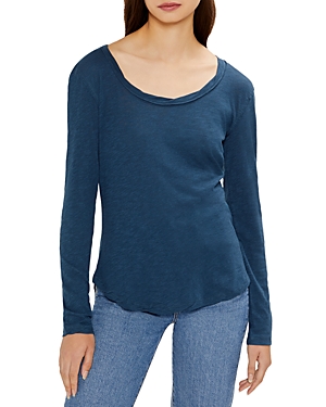 Shop Three Dots Scoop Neck Long Sleeve Tee In Blue Wing