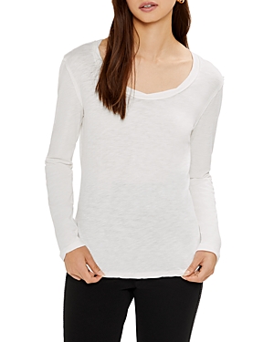 Three Dots Scoop Neck Long Sleeve Tee In Snow White