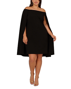 Adrianna Papell Plus Size Off-the-shoulder Camp Dress In Black