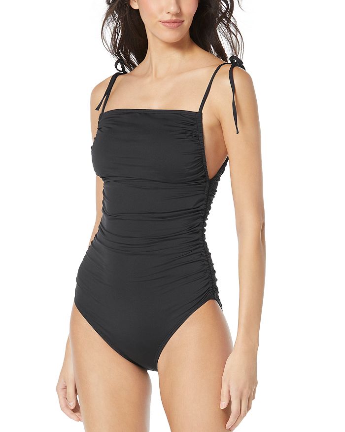 Shop Vince Camuto Shirred One Piece Swimsuit In Black