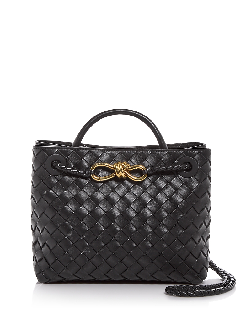 Bottega Veneta Women Andiamo Small Leather Crossbody Bag With Intrecciato Motif In Black/gold