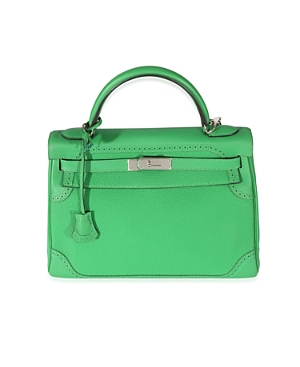 Pre-owned Hermes  Hermes Kelly 32 Leather Handbag In Green