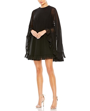 Mac Duggal Ruffle Long Sleeve Chiffon Minidress In Black