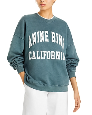 Shop Anine Bing Miles Cotton Logo Sweatshirt In Washed Dark Sage