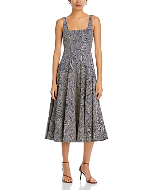 Shop Staud Wells Square Neck Dress In Nay Mosaic