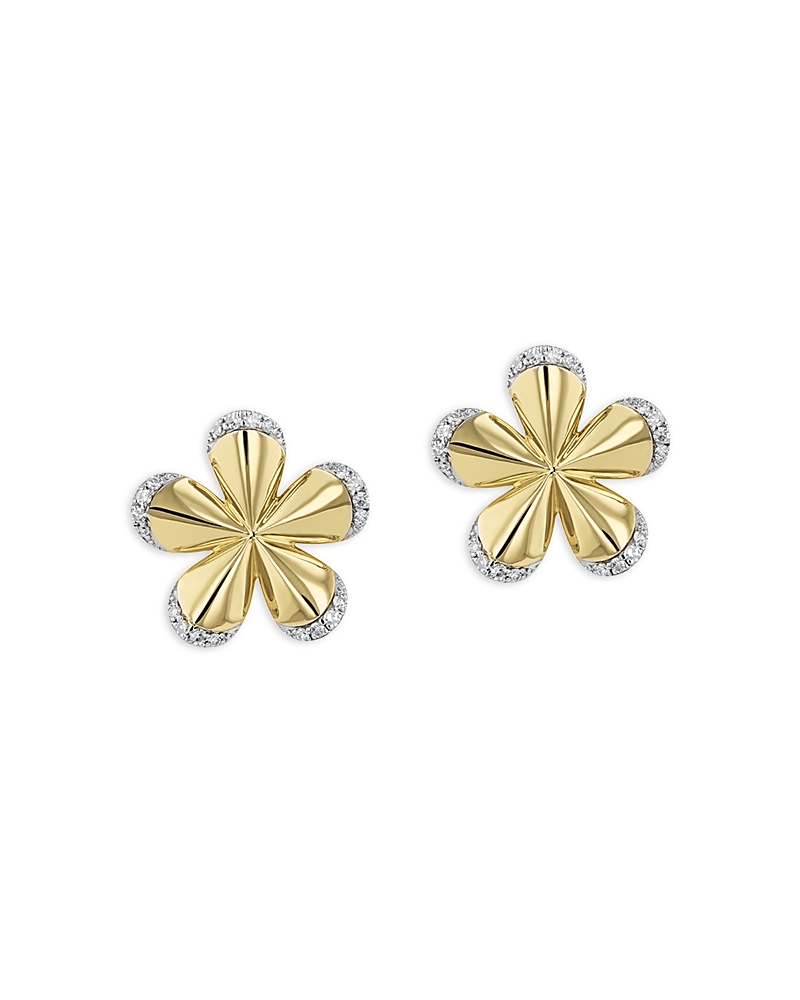 Phillips House 14k Yellow Gold & Rhodium Diamond Pave Edge Forget-me-not Medium Stud Earrings In Gold