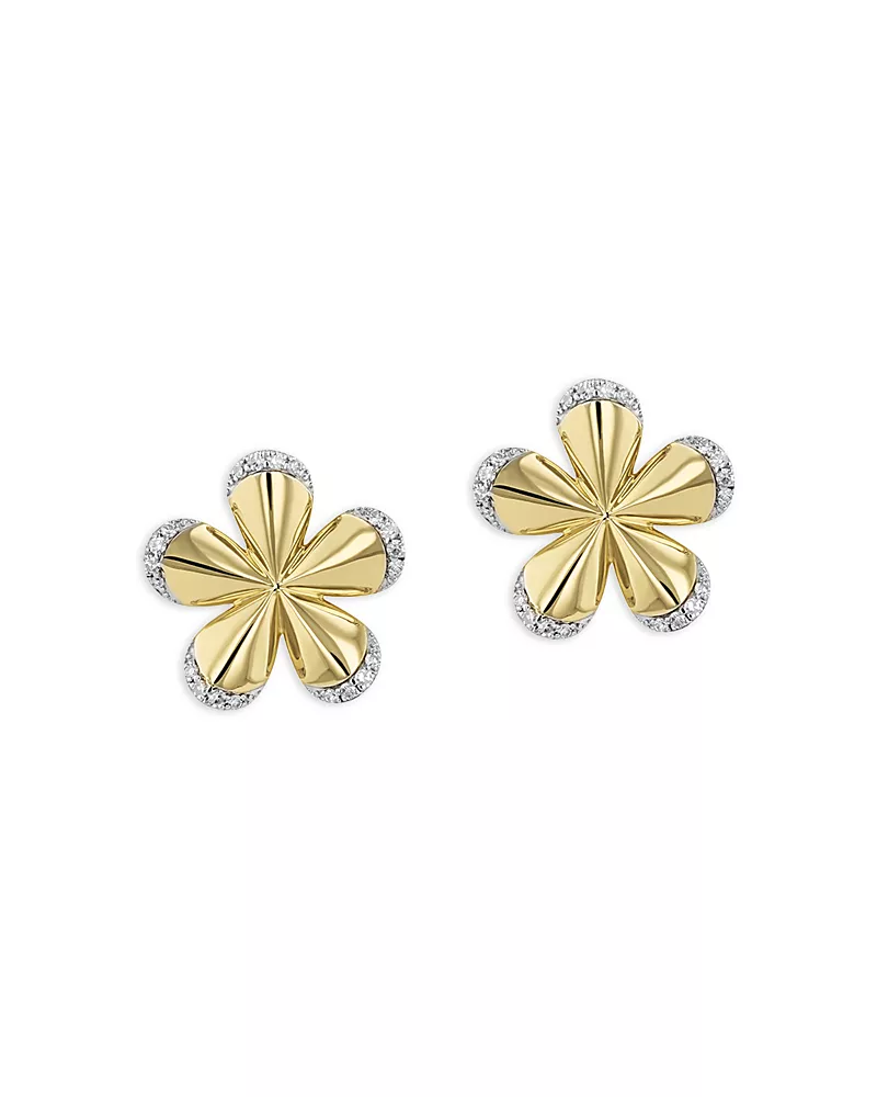 Phillips House 14K Yellow Gold & Rhodium Diamond Pave Edge Forget-Me-Not Medium Stud Earrings