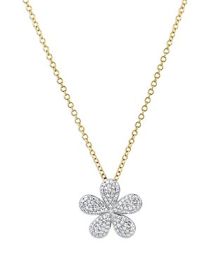 14K Yellow Gold Diamond Forget Me Not Large Pave Necklace, 16-18