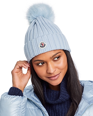 Moncler Ribbed Wool Pom-pom Beanie In Blue