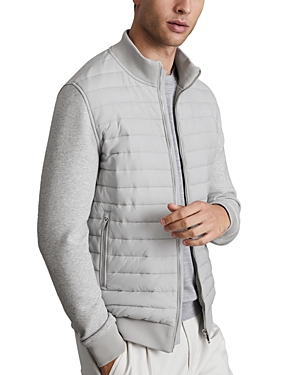 Reiss Freddie Cotton Blend Interlock Quilted Full Zip Jacket In Soft Gray