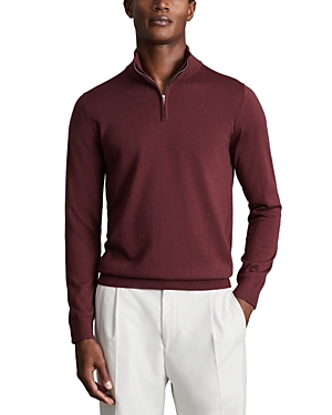 Reiss Blackhall Merino Wool Slim Fit Quarter Zip Mock Neck Sweater In Brick Red