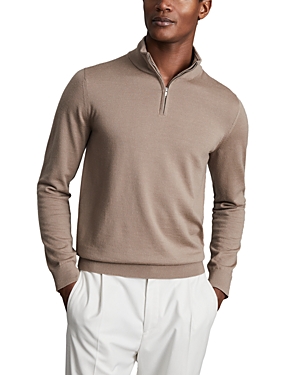 Reiss Blackhall Merino Wool Slim Fit Quarter Zip Mock Neck Sweater In Camel