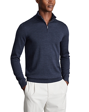 Reiss Blackhall Merino Wool Slim Fit Quarter Zip Mock Neck Sweater In Indigo Melange