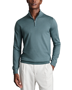 Reiss Blackhall Merino Wool Slim Fit Quarter Zip Mock Neck Sweater In Ocean Green