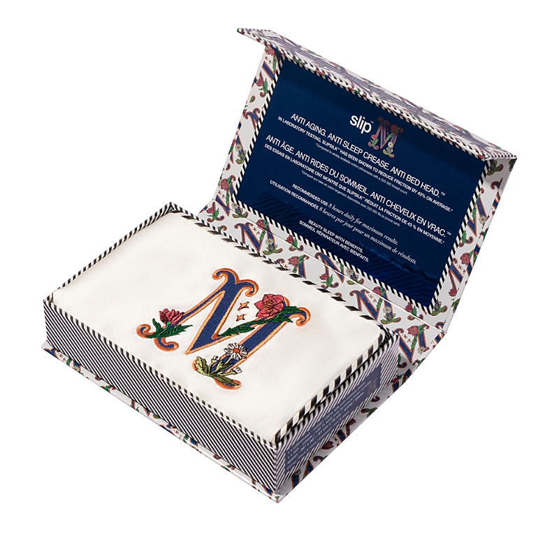 Slip Embroidered Pure Silk Queen Pillowcase In Letter M