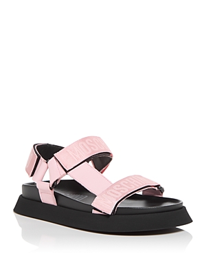 Shop Moschino Women's Logo Tape Slide Sandals In Pink