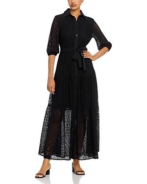 Shop Misook Lace Button Front Maxi Dress In Black