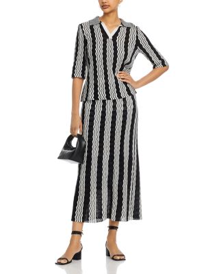 Misook - Pointelle Intarsia Knit V Neck Tunic Top & Midi Skirt