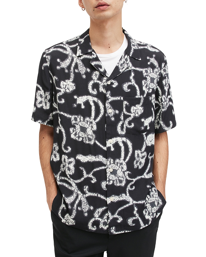 Allsaints Webb Relaxed Fit Button Down Camp Shirt In Jet Black