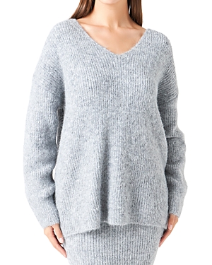 Shop Endless Rose Oversized V Neck Sweater In Heather Grey