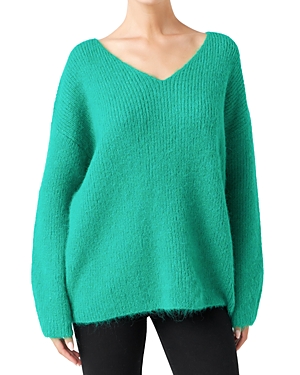Shop Endless Rose Oversized V Neck Sweater In Green