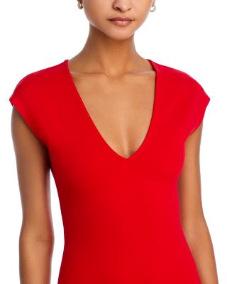 V Neck Ponte Short Sleeved Midi Dress - Exclusive