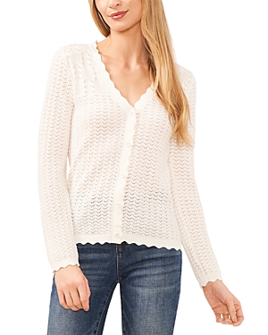 Shop Cece Scalloped Pointelle Knit Cardigan In Antique White