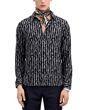 The Kooples Printed Long Sleeve Button Front Shirt In Black/ White