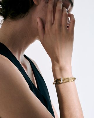 14K Yellow Gold Spear Diamond Woven Cuff Bracelet