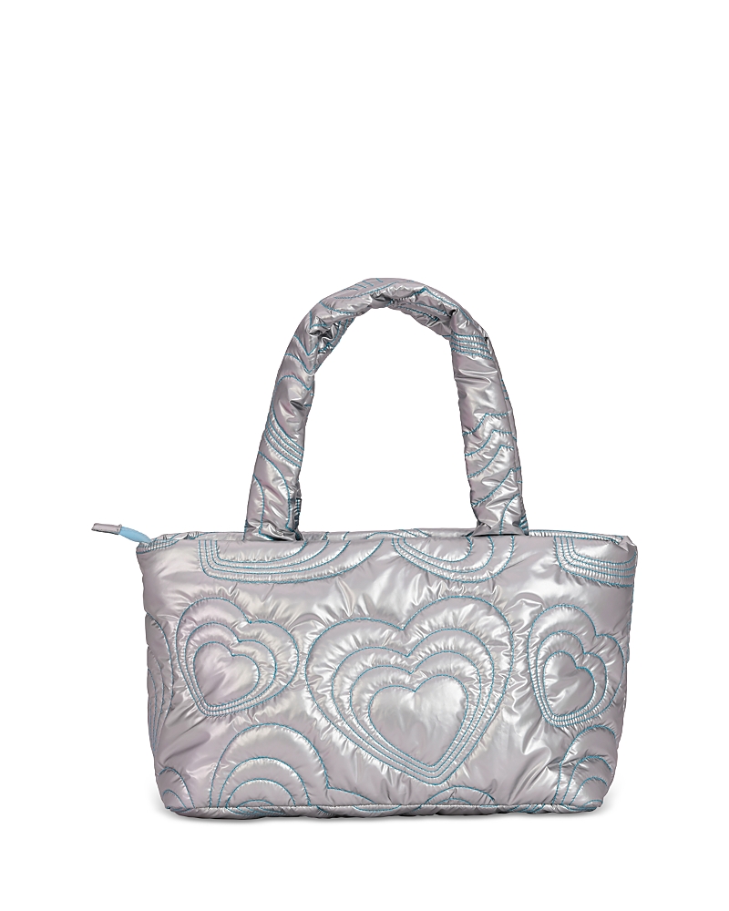 Iscream Shining Heart Puffy Overnight Bag In Silver