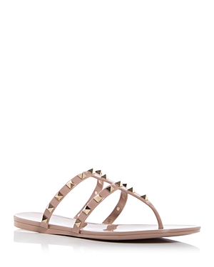 Shop Valentino Women's Slip On Thong Embellished Sandals In Poudre