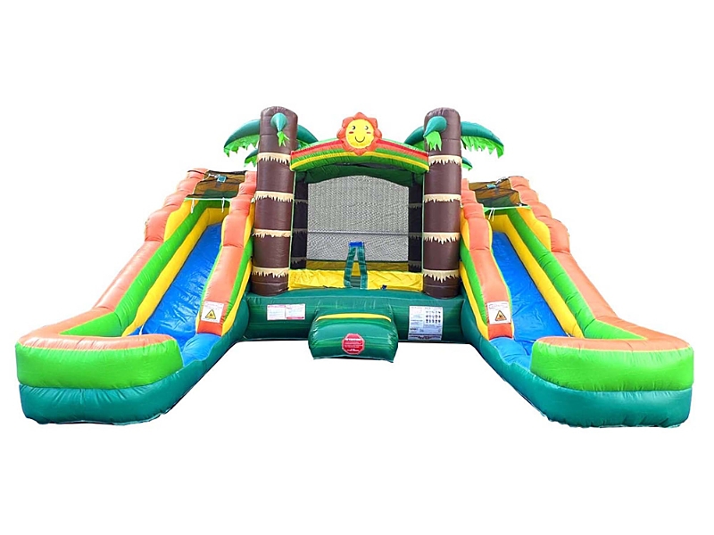 POGO BOUNCE HOUSE INFLATABLE AND DOUBLE SLIDE COMBO UNIT WITHOUT BLOWER - CROSSOVER COMBO BOUNCER, KIDS OUTDOOR TOYS,