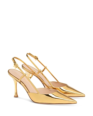 Gianvito Rossi Women's Ascent Vitello Slip On Pointed Toe Slingback High Heel Pumps In Gold