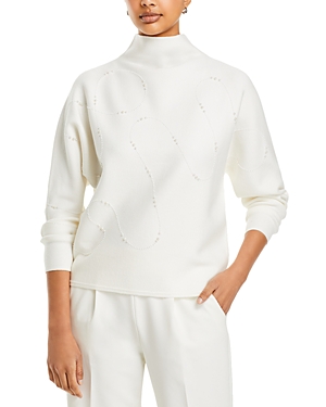 Shop T Tahari Embellished Mock Neck Sweater In White Star