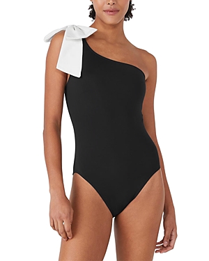 Shop Kate Spade New York Bow One Shoulder One Piece Swimsuit In Black