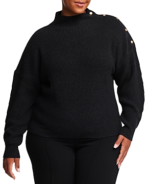 Estelle Plus Clovelly Button Trim Mock Neck Sweater In Black